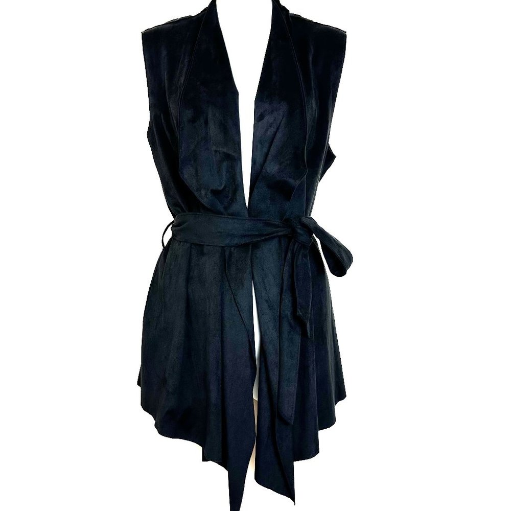 Zara Woman Black Faux Suede Belted Open Front Wrap Vest Size Small